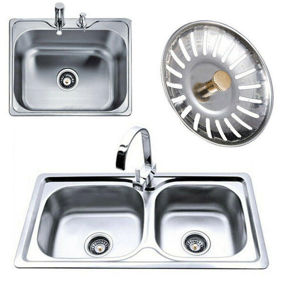 Kitchen Sink Strainer 80mm – Stainless Steel Sink Plug & Drain Stopper, 1, 2 or 4 Pack