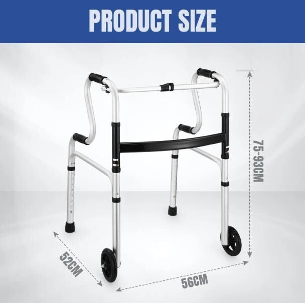 3-in-1 Folding Medical Walker Walking Frame with Wheels Adjustable Mobility Aid