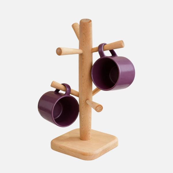 2PCS Wooden Mug Rack Tree with 6 Hooks - Coffee Cup Organiser Stand for Kitchen Counter