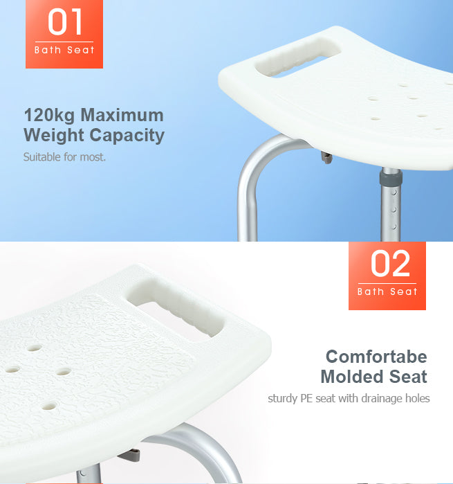 Adjustable Shower Chair Bath Seat with Armrests Bathroom Safety Bench