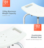 Adjustable Shower Chair Bath Seat with Armrests Bathroom Safety Bench