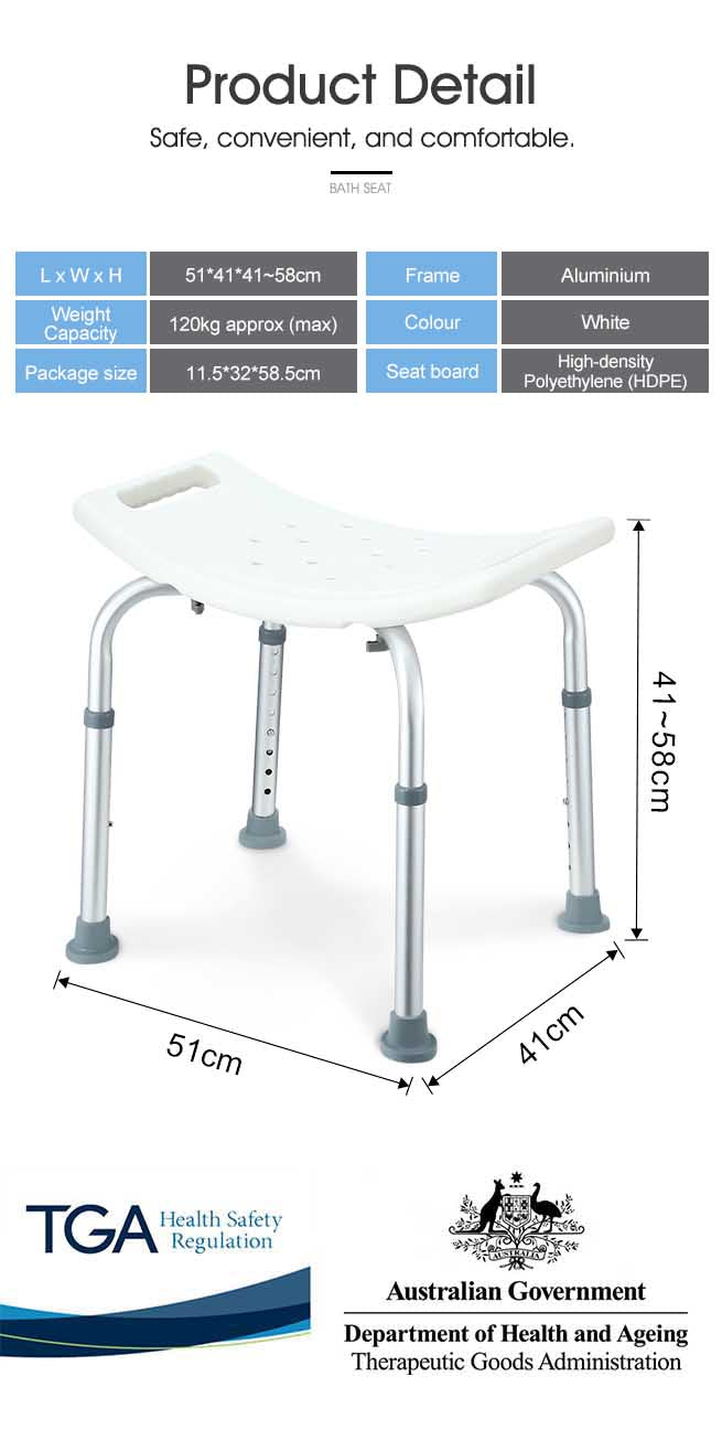 Adjustable Shower Chair Bath Seat with Armrests Bathroom Safety Bench