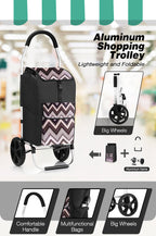 Foldable Aluminium Shopping Trolley Cart with Grocery Bag Heavy Duty Wheels