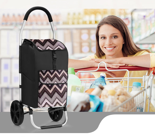 Foldable Aluminium Shopping Trolley Cart with Grocery Bag Heavy Duty Wheels