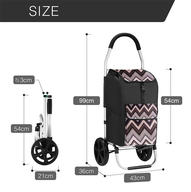 Foldable Aluminium Shopping Trolley Cart with Grocery Bag Heavy Duty Wheels