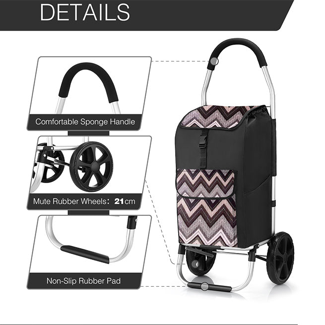 Foldable Aluminium Shopping Trolley Cart with Grocery Bag Heavy Duty Wheels