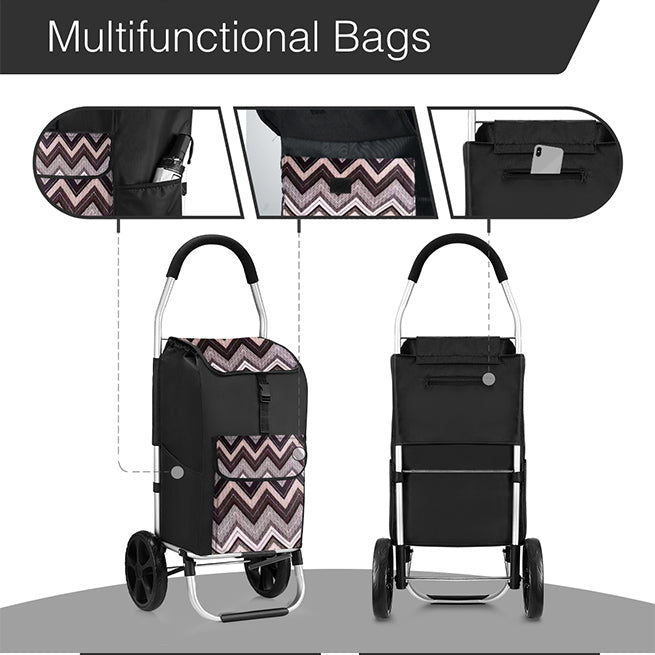 Foldable Aluminium Shopping Trolley Cart with Grocery Bag Heavy Duty Wheels