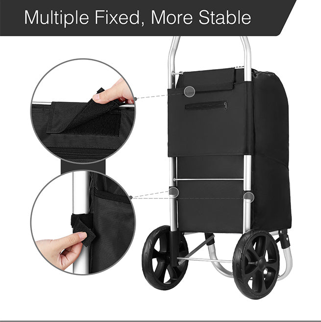 Foldable Aluminium Shopping Trolley Cart with Grocery Bag Heavy Duty Wheels