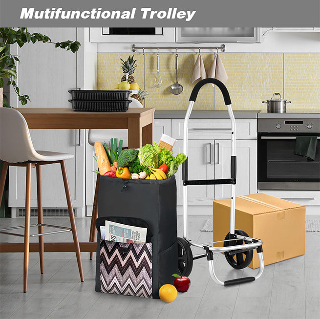 Foldable Aluminium Shopping Trolley Cart with Grocery Bag Heavy Duty Wheels