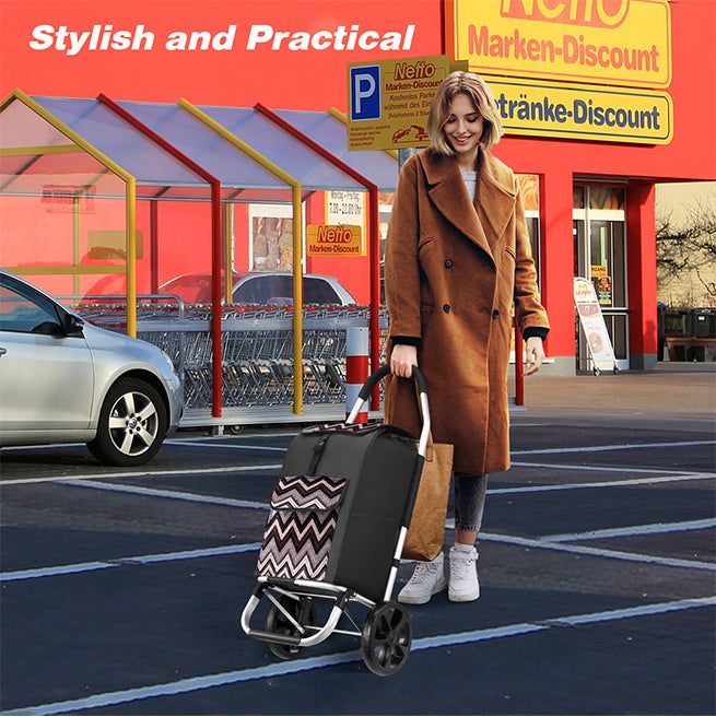 Foldable Aluminium Shopping Trolley Cart with Grocery Bag Heavy Duty Wheels