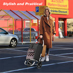 Foldable Aluminium Shopping Trolley Cart with Grocery Bag Heavy Duty Wheels