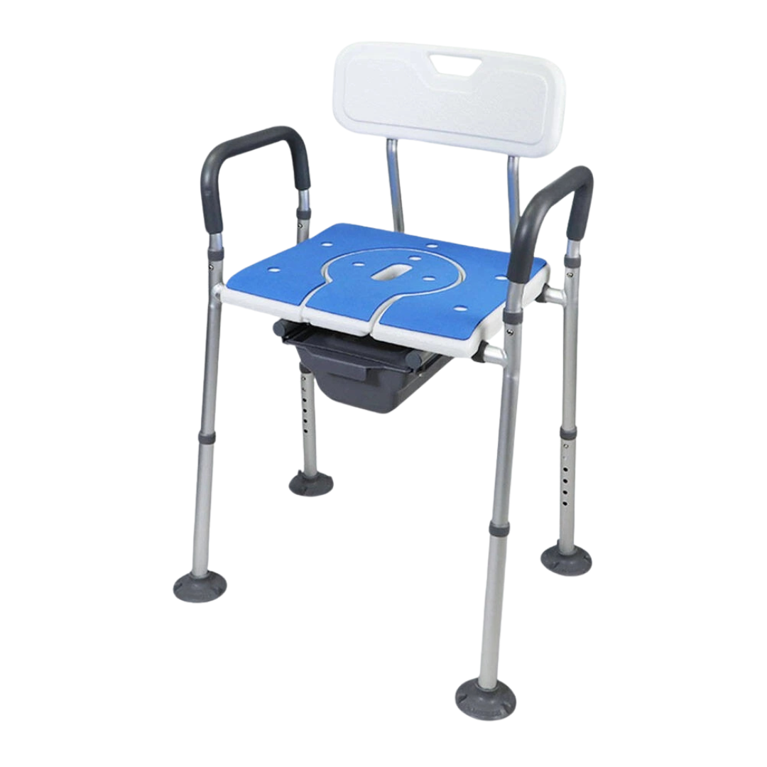 5-in-1 Adjustable Commode Shower Chair with Arms & Back | Raised Toilet Seat & Bedside Mobility Aid for Elderly