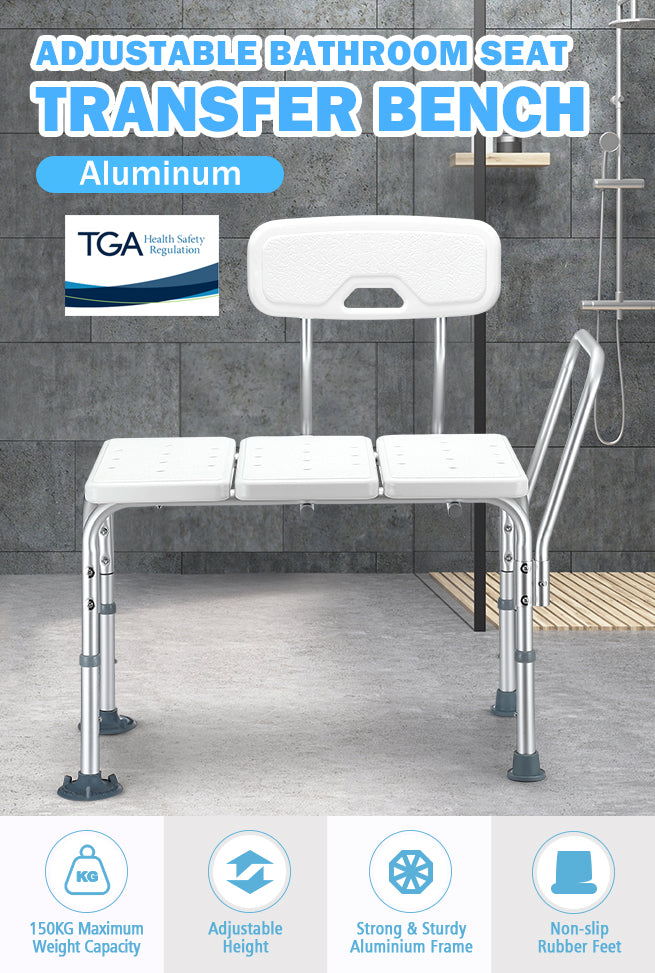 Adjustable Shower Transfer Bench Seat with Backrest Armrest Bathtub Chair