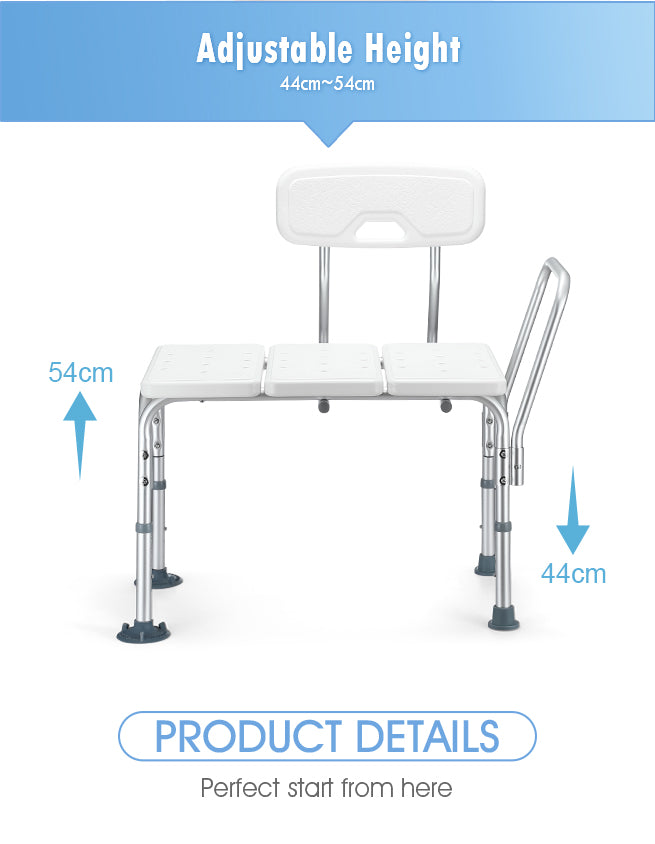 Adjustable Shower Transfer Bench Seat with Backrest Armrest Bathtub Chair
