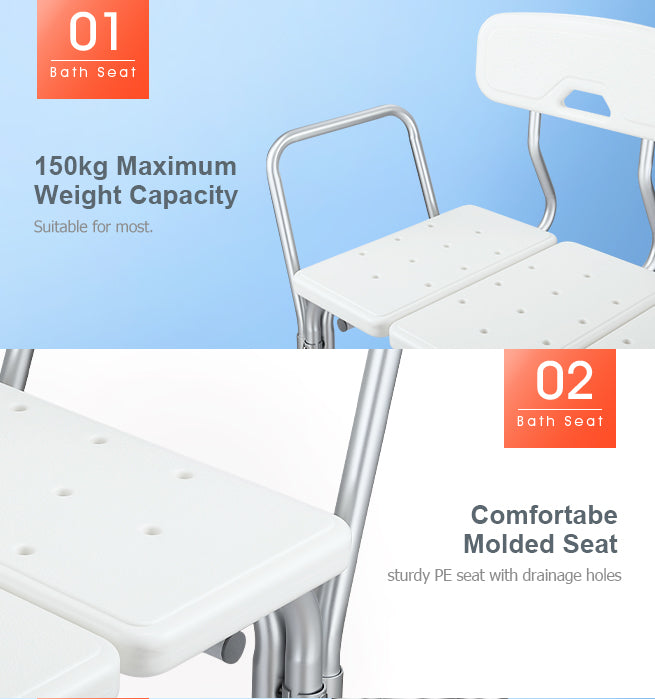 Adjustable Shower Transfer Bench Seat with Backrest Armrest Bathtub Chair