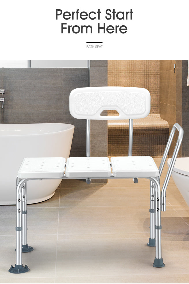 Adjustable Shower Transfer Bench Seat with Backrest Armrest Bathtub Chair