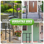 Outdoor Stair Handrail for 1–2 Steps Adjustable Metal Safety Railing Black