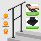 Outdoor Stair Handrail for 1–2 Steps Adjustable Metal Safety Railing Black