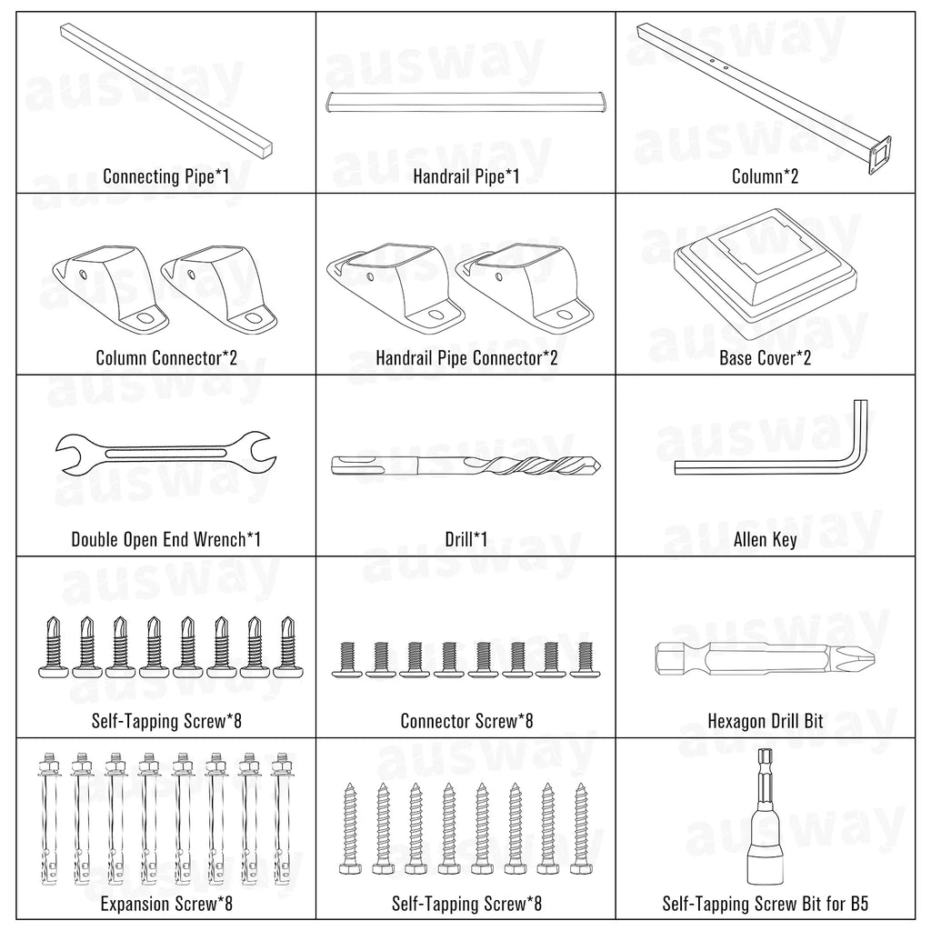 Outdoor Stair Handrail for 1–2 Steps Adjustable Metal Safety Railing Black