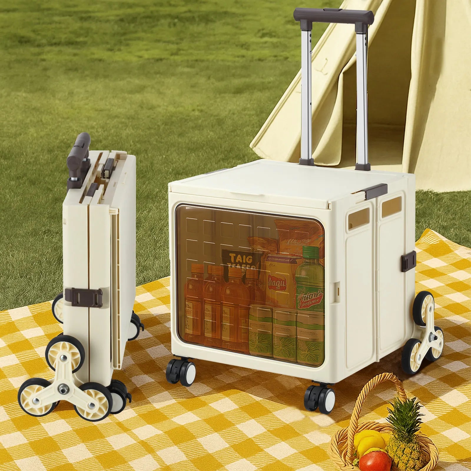 Foldable Shopping Cart Trolley with Stair Climbing Wheels Grocery Utility Basket