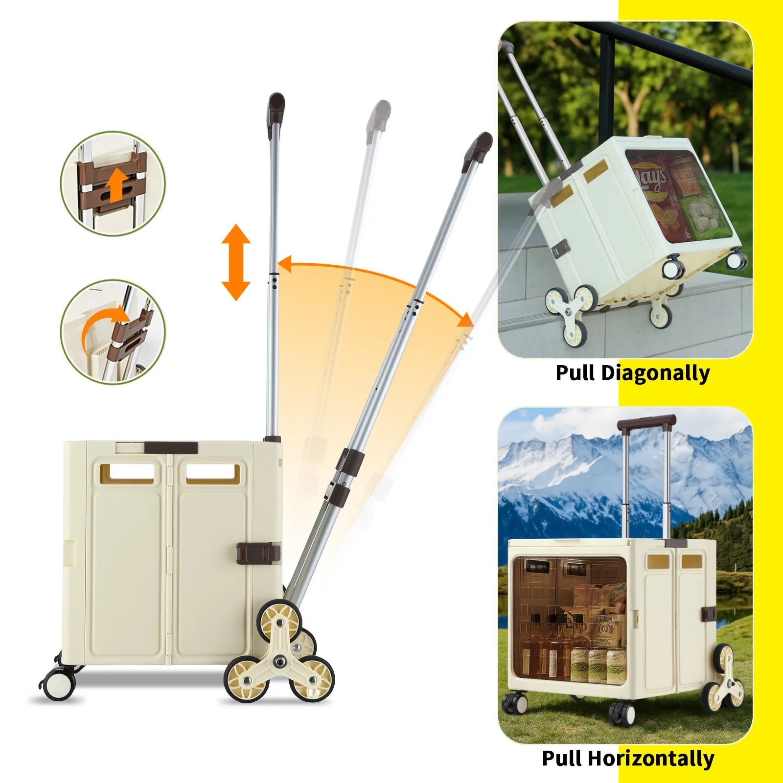 Foldable Shopping Cart Trolley with Stair Climbing Wheels Grocery Utility Basket