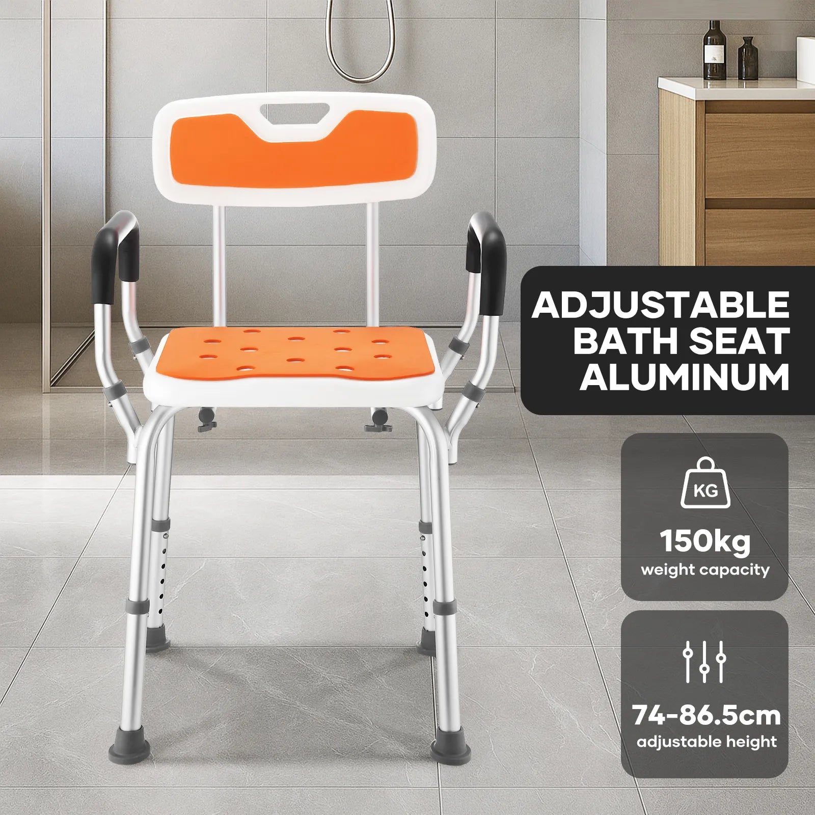 Adjustable Shower Chair Bath Seat Bathtub Aid Bench with Armrests Bathroom Safety Aid
