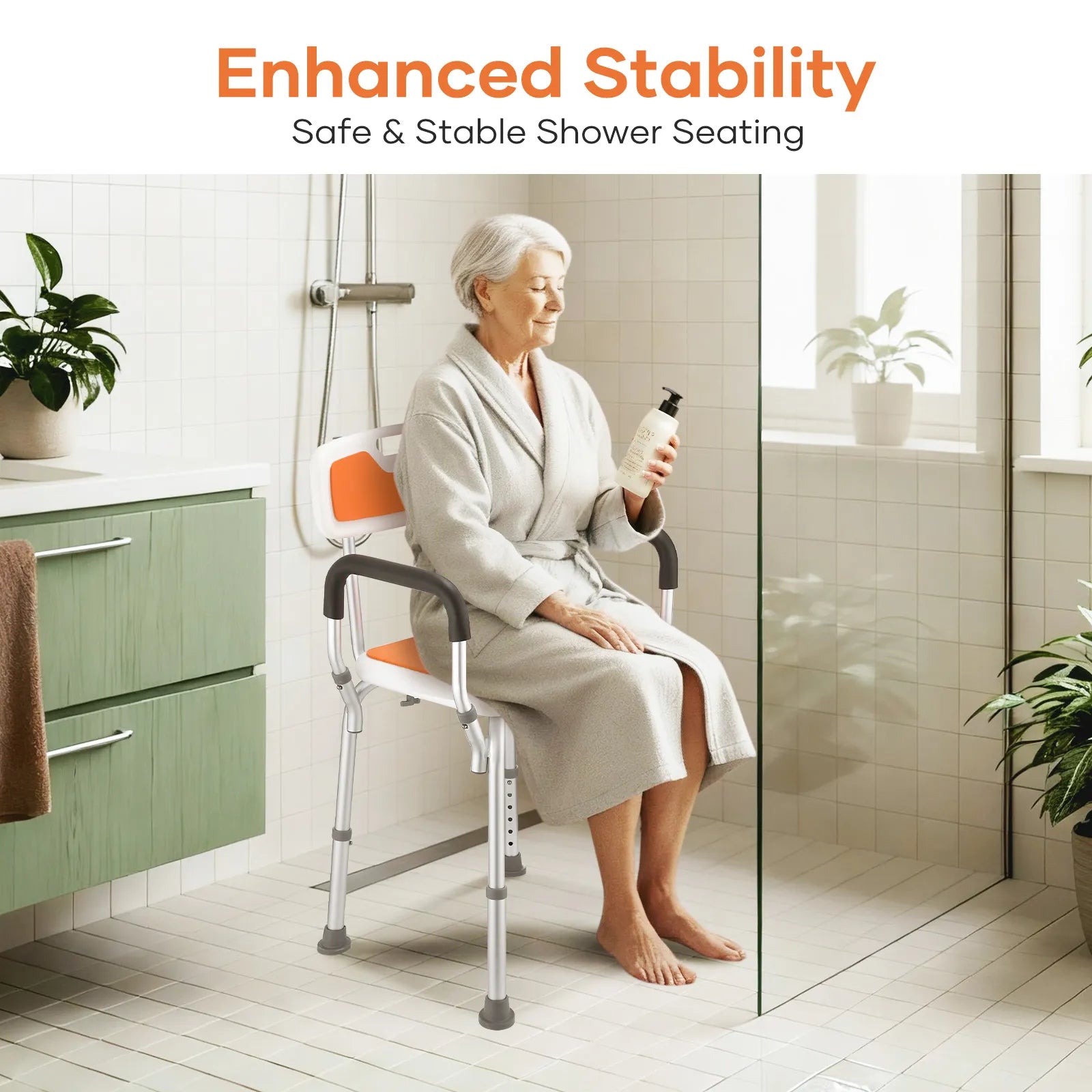 Adjustable Shower Chair Bath Seat Bathtub Aid Bench with Armrests Bathroom Safety Aid