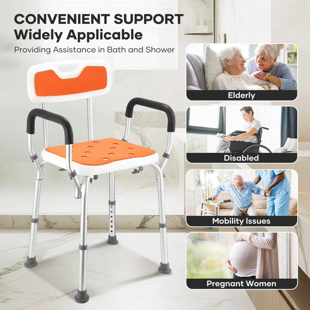 Adjustable Shower Chair Bath Seat Bathtub Aid Bench with Armrests Bathroom Safety Aid