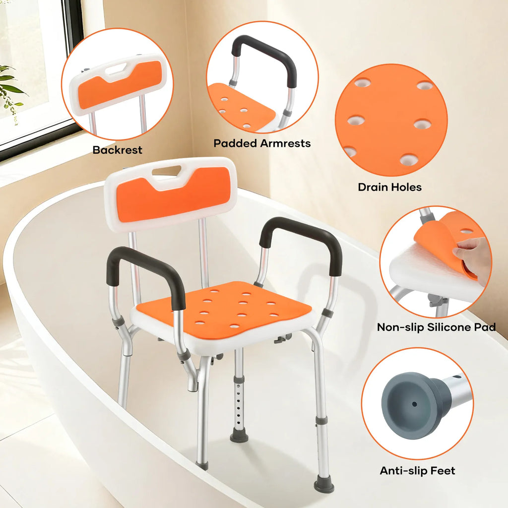 Adjustable Shower Chair Bath Seat Bathtub Aid Bench with Armrests Bathroom Safety Aid