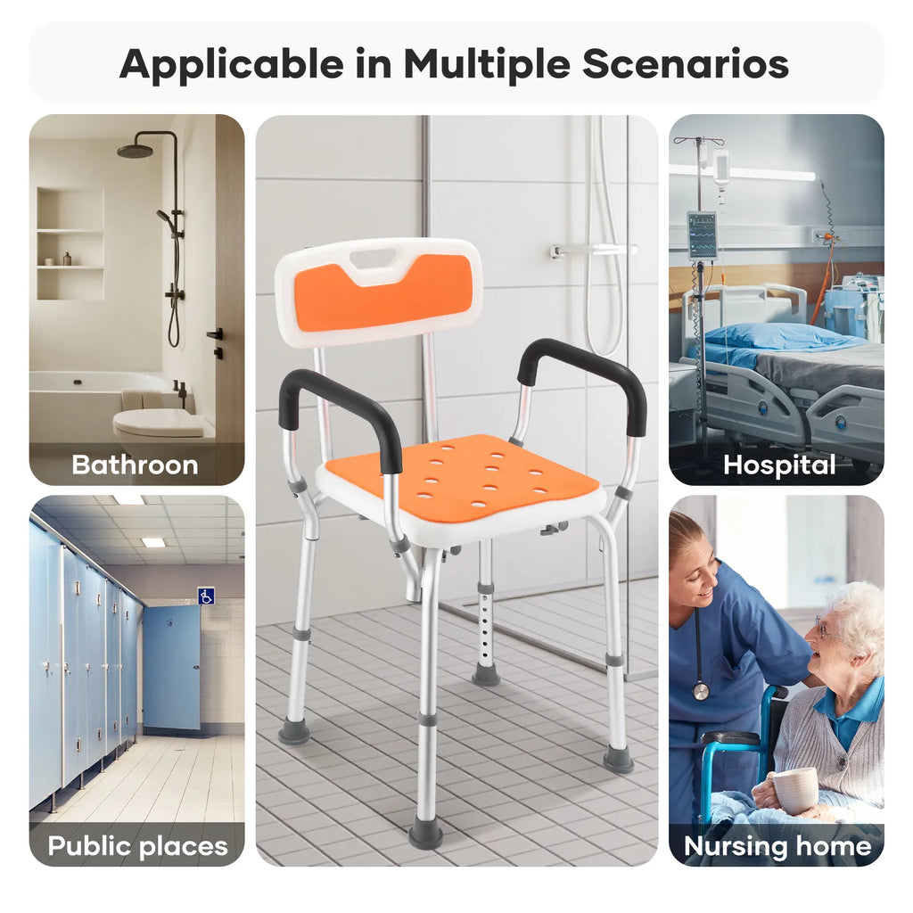 Adjustable Shower Chair Bath Seat Bathtub Aid Bench with Armrests Bathroom Safety Aid