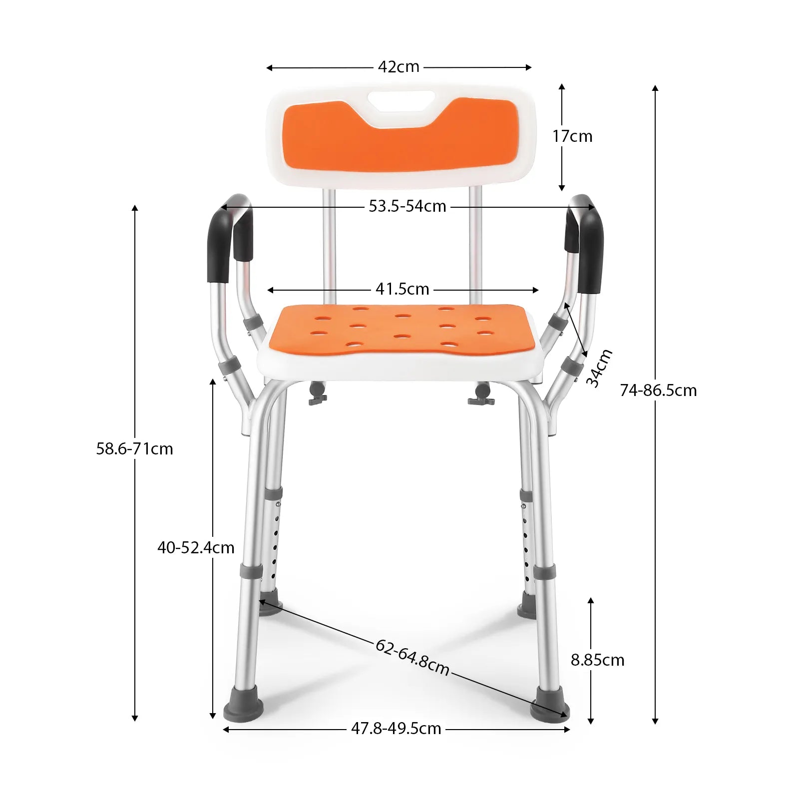 Adjustable Shower Chair Bath Seat Bathtub Aid Bench with Armrests Bathroom Safety Aid