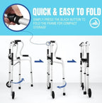 3-in-1 Folding Medical Walker Walking Frame with Wheels Adjustable Mobility Aid