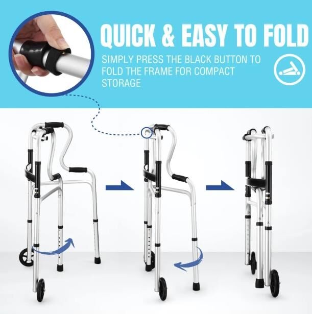 3-in-1 Folding Medical Walker Walking Frame with Wheels Adjustable Mobility Aid