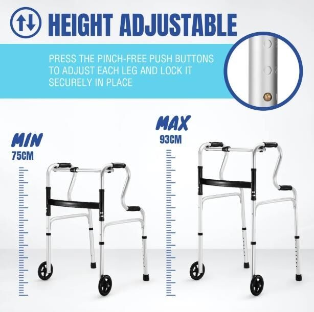 3-in-1 Folding Medical Walker Walking Frame with Wheels Adjustable Mobility Aid