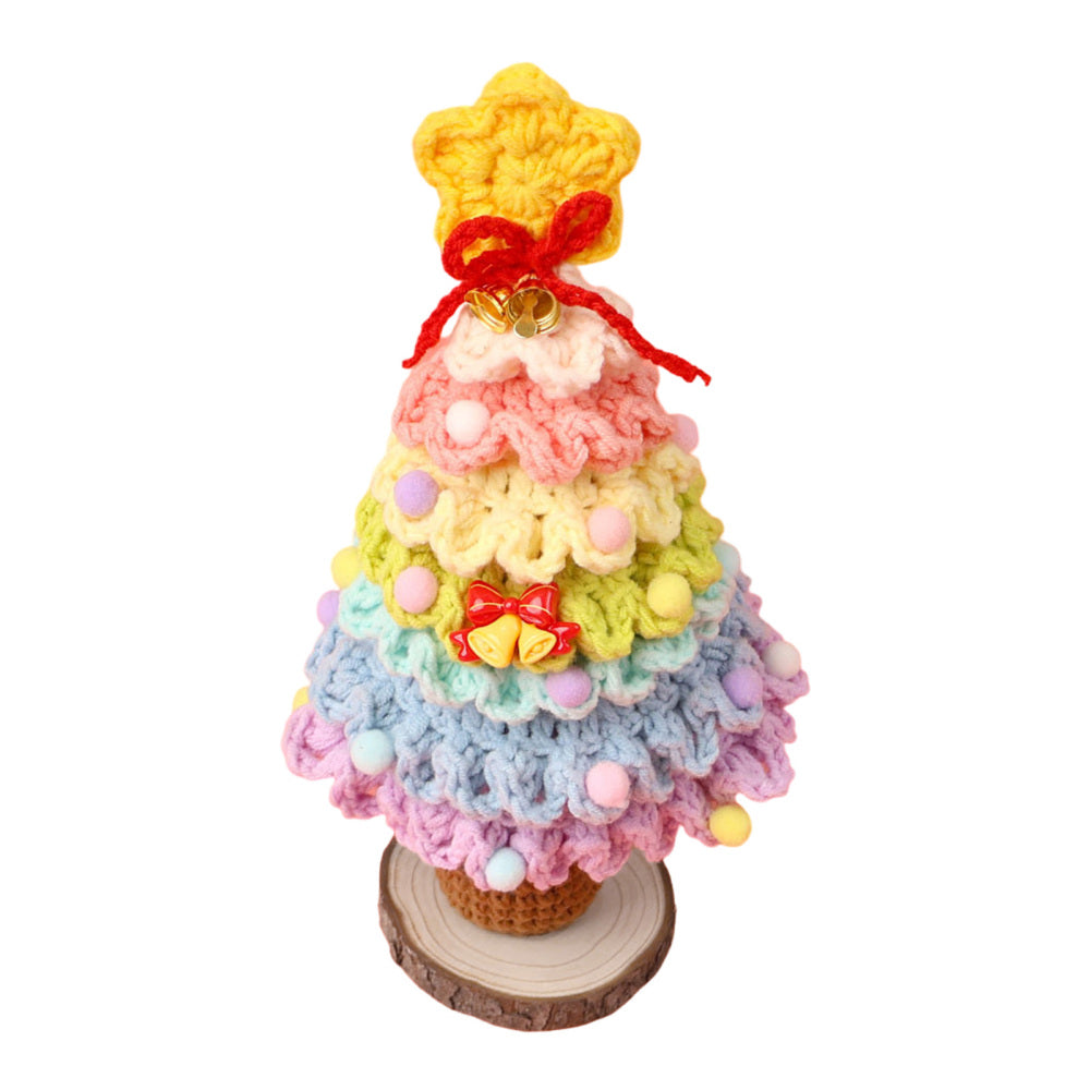 Pastel purple blue crochet mini Christmas tree with star and bell topper