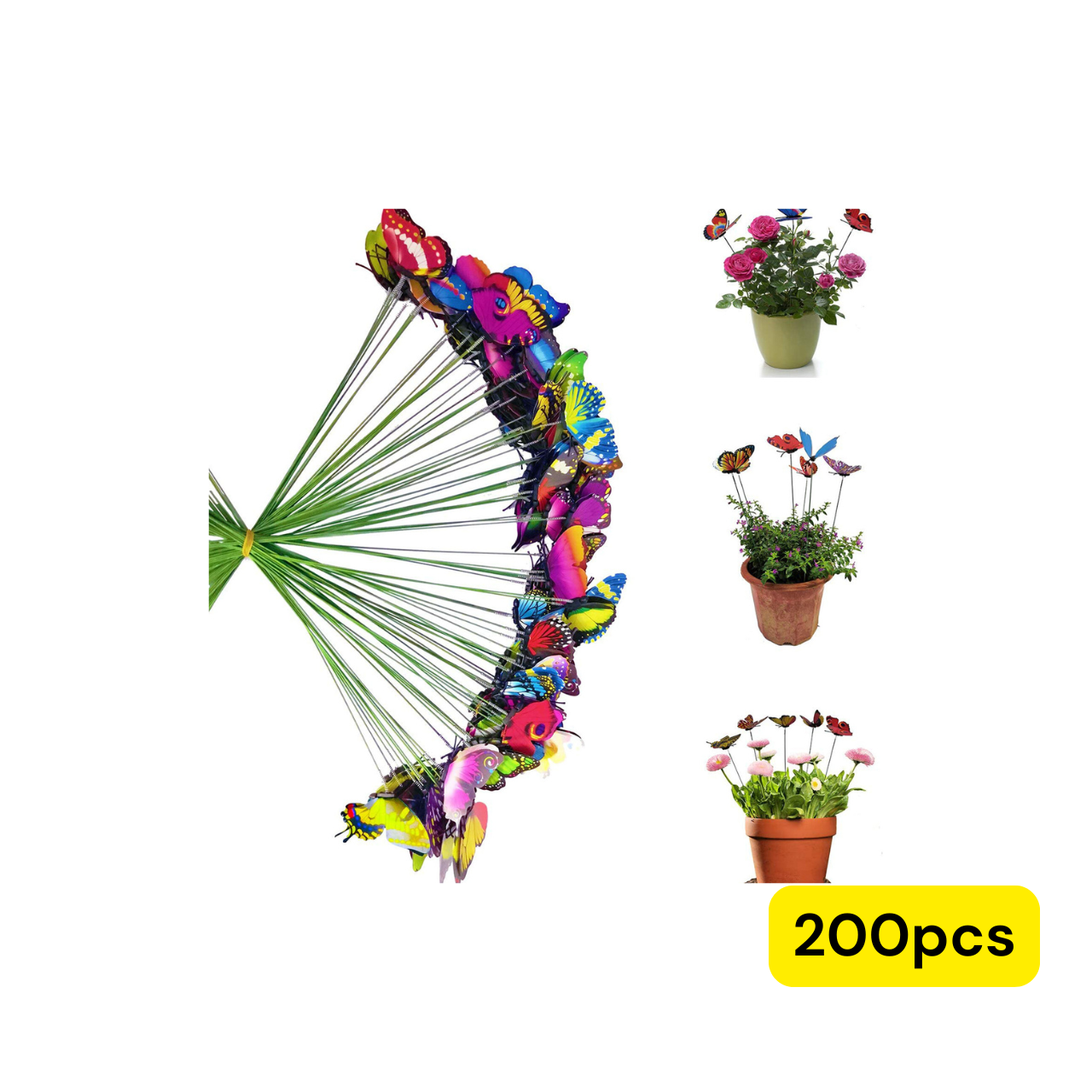 Colorful Butterfly Garden Stakes - PVC Yard Art Ornaments for Flower Beds, Pots and Indoor Decor