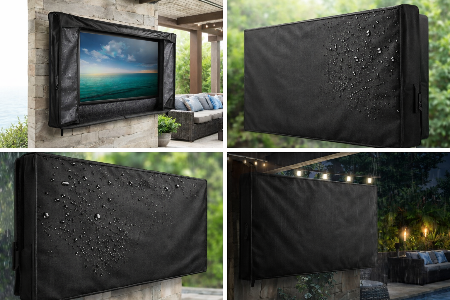 Outdoor TV Cover – Waterproof & Dustproof Patio Television Protector (30–65 Inch, Black Oxford Cloth)