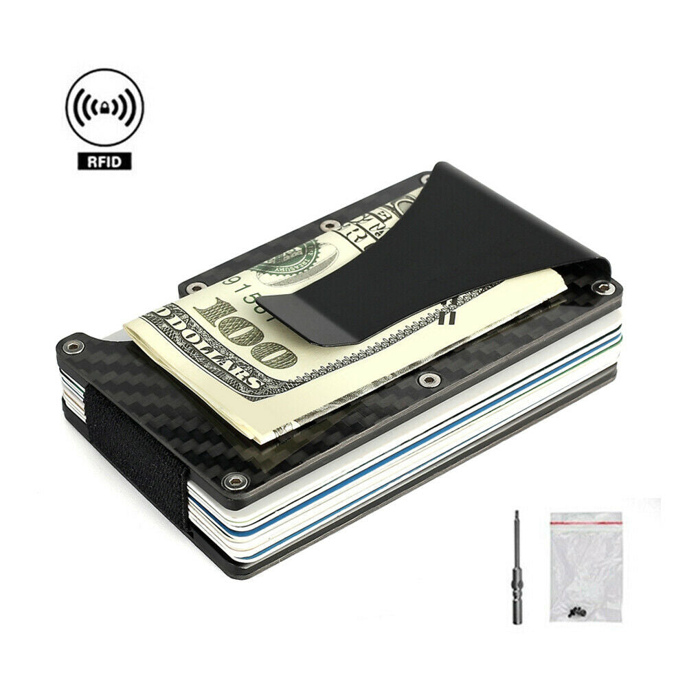 Slim Carbon Fiber RFID Blocking Wallet – Metal Credit Card Holder with Money Clip