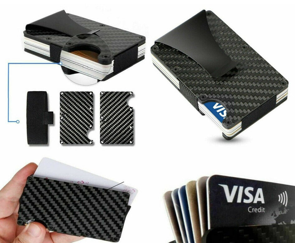 Slim Carbon Fiber RFID Blocking Wallet – Metal Credit Card Holder with Money Clip