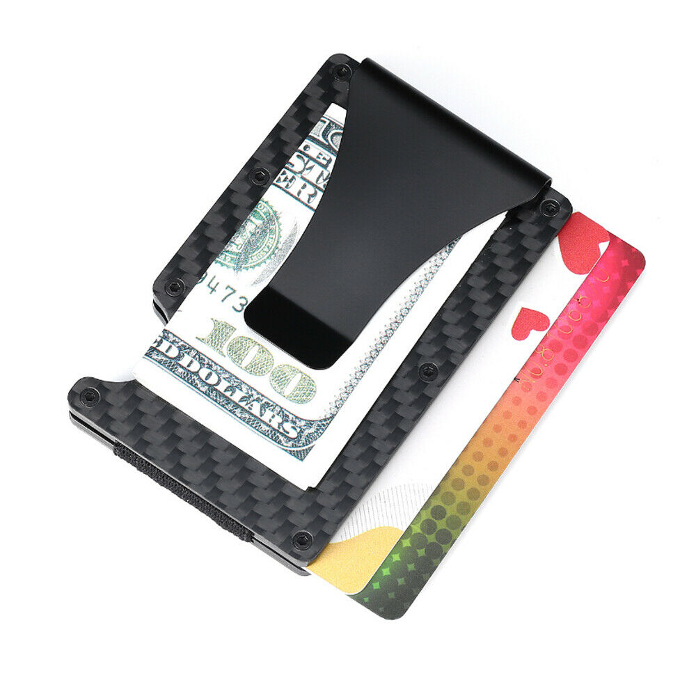 Slim Carbon Fiber RFID Blocking Wallet – Metal Credit Card Holder with Money Clip