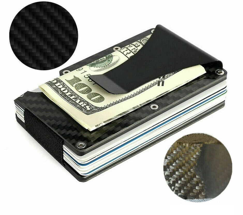 Slim Carbon Fiber RFID Blocking Wallet – Metal Credit Card Holder with Money Clip