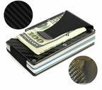 Slim Carbon Fiber RFID Blocking Wallet – Metal Credit Card Holder with Money Clip