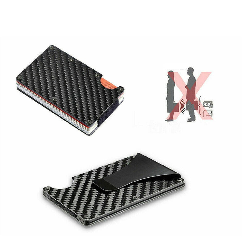 Slim Carbon Fiber RFID Blocking Wallet – Metal Credit Card Holder with Money Clip