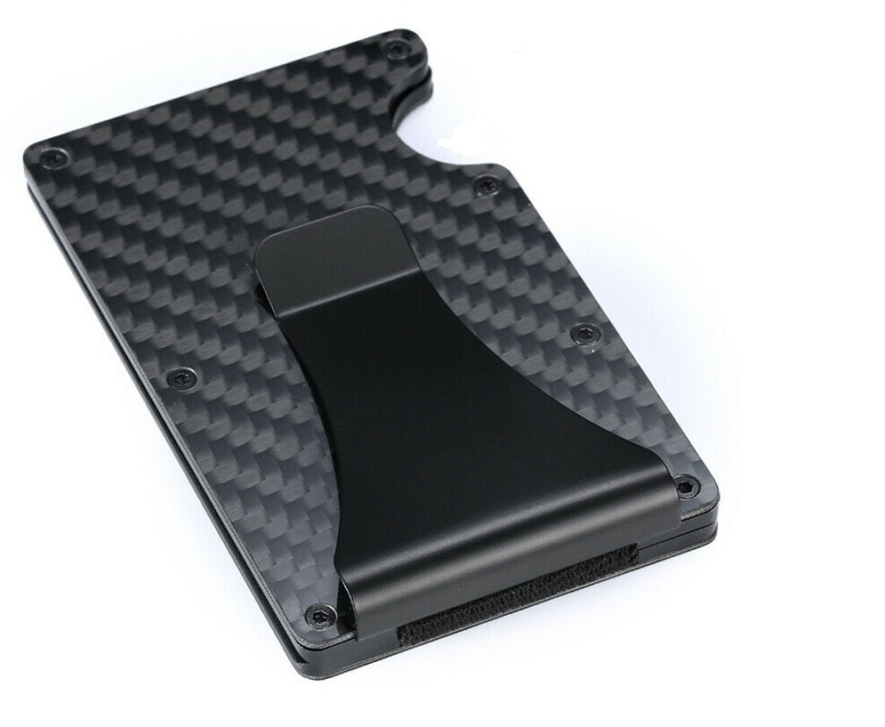 Slim Carbon Fiber RFID Blocking Wallet – Metal Credit Card Holder with Money Clip