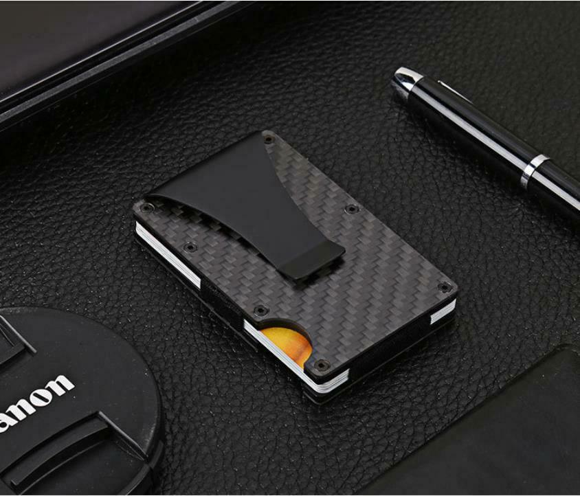 Slim Carbon Fiber RFID Blocking Wallet – Metal Credit Card Holder with Money Clip