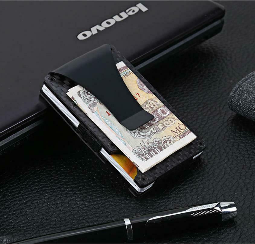 Slim Carbon Fiber RFID Blocking Wallet – Metal Credit Card Holder with Money Clip