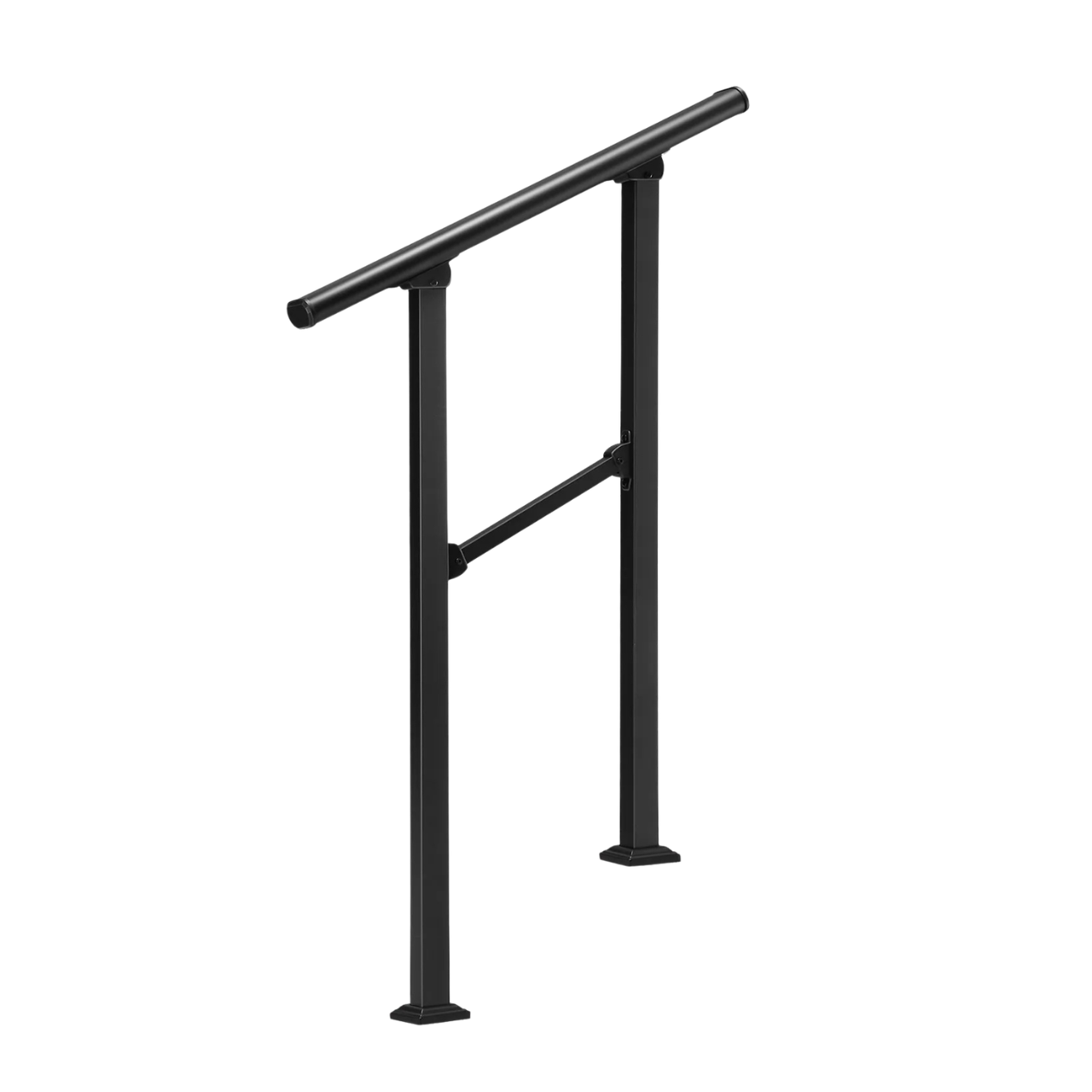 Outdoor Stair Handrail for 1–2 Steps Adjustable Metal Safety Railing Black