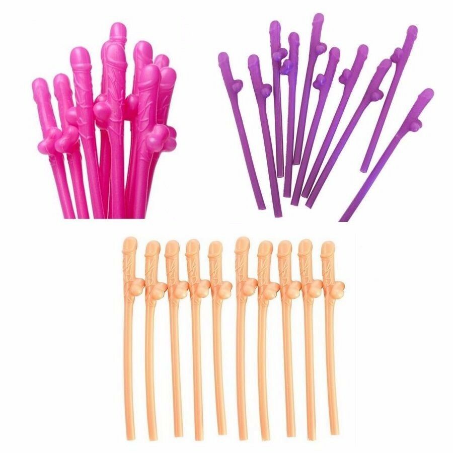 10/20/30 Hens Night Novelty Party Straws Mix Colours Nude Pink Bachelorette Drink Straws