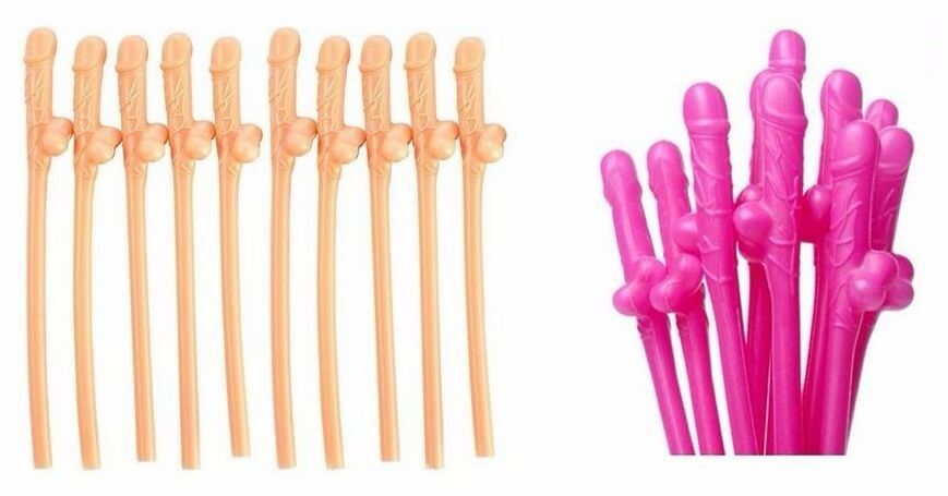 10/20/30 Hens Night Novelty Party Straws Mix Colours Nude Pink Bachelorette Drink Straws