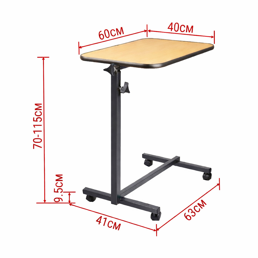 Adjustable Overbed Table with Wheels – Mobile Over-Bed Desk for Laptop, Meal & Study – Height Adjustable Medical Bedside Table